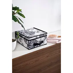 Кошик Idea Home Anthracite Flowers NP-101M прямкутний з кришкою 30x28x15 см (NP-101M прям. ткан. з/кр Anthracite Flowers) - мініатюра 3