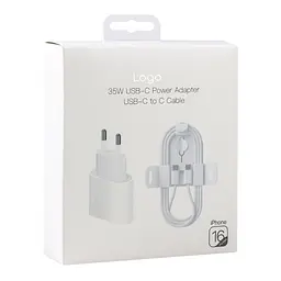 Мережевий зарядний пристрій адаптер і кабель FoxConn 16 PRO USB-C 35W + кабель C to C набір білий - мініатюра 2