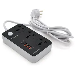 Мережевий фільтр LDNIO SC3412, 3 Розетки + 4 USB, 2 м, перетин 3х0,75мм, Black, Box