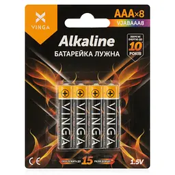 Батарейка Vinga AAA LR03 Alkaline 8pcs Blister (VJABAAA8) - мініатюра 1
