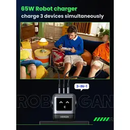 Зарядний пристрій Ugreen 1xUSB + 2xUSB-C 65W GaN CD361 gray (25685B) - мініатюра 10