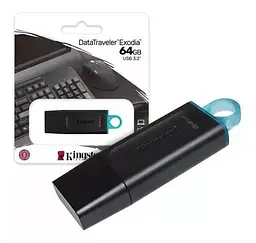 Флеш накопичувач Kingston DataTraveler Exodia 64GB (DTX/64GB) з кільцем для ключів чорно-блакитний - мініатюра 3