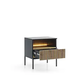 Тумба приліжкова з підсвіткою Perfect Home Сенто / Sento S54 з 1 шухлядою Чорний/дуб вотан (PFH-091484) - мініатюра 2