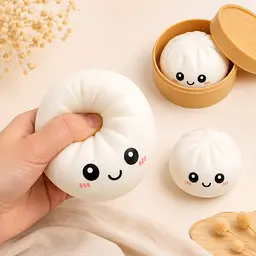 Антистрес-іграшка Squishy "Пельмешка" у коробочці / Сквіш бао-булочка, пельмень 5,5 см / Іграшка антистрес сквіш Squishy Dumpling - мініатюра 2