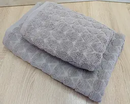 Набір турецьких махрових рушників 50х90+70х140 Gulcan Jacquard Cotton Lux Damla Dark Bej - мініатюра 3