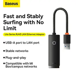 Перехідник адаптер Baseus Lite Series Ethernet Adapter Usb to RJ45 LAN Port (1000 Mbps) WKQX000101 - мініатюра 6