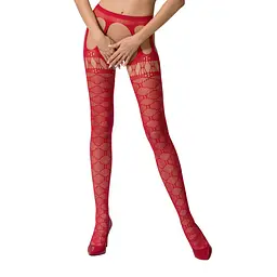 Еротичні колготки-бодістокінги Passion S025 One Size, Red, імітація ажурних панчішок з пояском - мініатюра 1