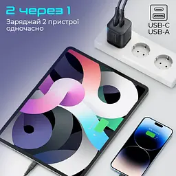 Зарядний пристрій Promate USB-C + USB-A (powerport-25ac.black) - мініатюра 4