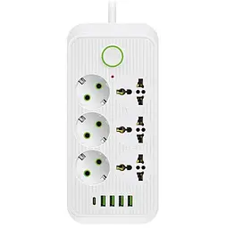Мережевий фільтр-подовжувач Voltronic F06U, 6 розеток EU + 4xUSB + 1PD, 2 м, 3×0,75 мм, 2500 Вт, White - мініатюра 1