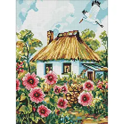 Алмазна мозаїка Мальви біля хати ©art_selena_ua Ідейка AMO8266, 30х40 см