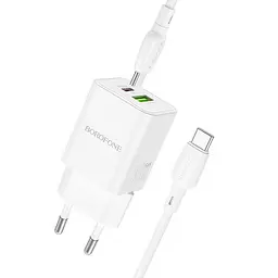 МЗП Borofone BN14 Royal PD30W+QC3.0 (1USB-A/1C) + кабель Type-C to Type-C White - мініатюра 2