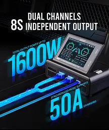 Двоканальний зарядний пристрій ToolkitRC M8D 1600W 50А для FPV 1-8S M6D M7 ADP100 ADP200 Q4AC Q6AC FlyOk Black - мініатюра 6