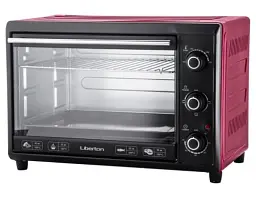 Електродуховка Liberton LEO-400 Red, 2000W, 40 л, поворотні перемикачі, індикатор роботи, таймер, 3 режими нагрівання, термостат 250 град, комплектація решітка, деко, тримач для деко