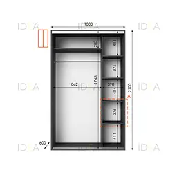 Шафа-купе Idea серія 5 130 x 60 x 210 см Антрацит - мініатюра 2