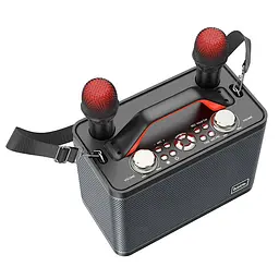 Портативна акустика Hoco BS57 Jenny Dual Mic Wireless Karaoke караоке система 2 мікрофони чорна - мініатюра 3