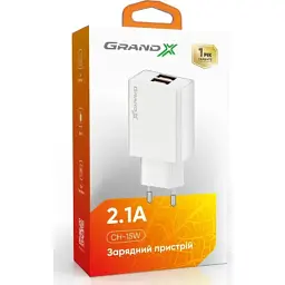 Зарядний пристрій Grand-X CH-15W 2xUSB 10.5W Black (CH-15W) - миниатюра 4