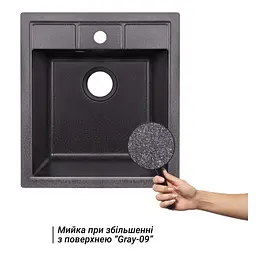 Кухонна мийка Lidz 460x515/200 GRF-13 (LIDZGRF13460515200), Графит - мініатюра 3