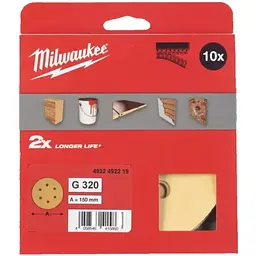 Папір шліфувальний HP MILWAUKEE діаметр 150мм/6 HL, зерно 320, (10шт)