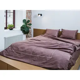 Комплект постільної білизни Ecotton Premium Stucco євро сатин вишивка з кантом бузковий (25092) - мініатюра 4