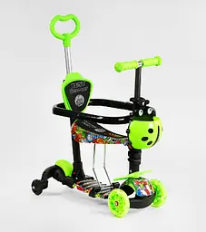 Самокат 5в1 на 4 колеса з бортиками зелений LS-40203 Best Scooter PU колеса зі світлом, в коробці