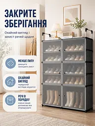 Шафа-органайзер для взуття та речей 82x28x102 см з дверцятами, 10 полиць, прозорий (49675901) - мініатюра 4