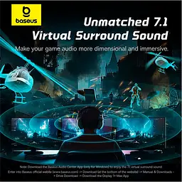 Накладні навушники Baseus GoPlay 1+ Max Gaming Wired Headphones, 7.1 VSS, USB, white - мініатюра 13
