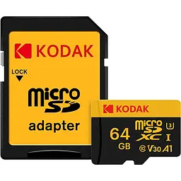  Карта пам'яті Kodak microSDXC UHS-I V30 A1 64Gb Class 10 + адаптер (720094858640) - мініатюра 2