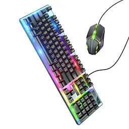 Комплект провідний KB+Mouse Hoco GM18, USB, RGB підсвічування, (Eng/Pyc), Black/White, Box - мініатюра 2