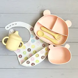 Дитячий набір посуду з силікону Ведмедики BPR img_e9247 Y4 Soft pink