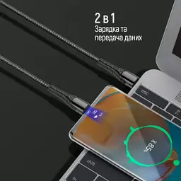 Дата кабель USB-C to USB-C 2.0m PD Fast Charging 65W 3A grey ColorWay (CW-CBPDCC039-GR) - мініатюра 4