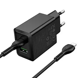 МЗП Hoco N71 Nuevo PD30W+QC3.0 (1USB-A/1C) + кабель Type-C to Lightning Black - мініатюра 4