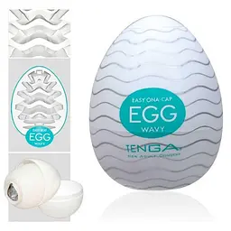 Мастурбатор яйце силіконовий Tenga Clicker хвиляста текстура 8 см Блакитний