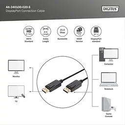 Кабель DisplayPort, тип DP M/M, 2.0 м, колір чорний AK-340100-020-S DIGITUS by ASSMANN - мініатюра 2