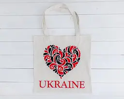 Шопер з вишивкою Серце в орнаменті на молочному льоні, екосумка з вишивкою