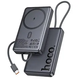 Універсальна мобільна батарея Hoco Q44 Origen dual PD20W magnetic power bank with cable dark 10 000mAh metal сірий