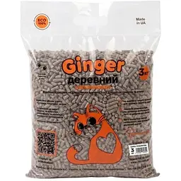 Наповнювач для туалетів Ginger Cat деревний 3 кг сірий