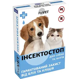 Капли на холку для кошек и собак ProVET Інсектостоп от внешних паразитов от 4 до 10 кг 6 пипеток по 0.8 мл (PR020026)