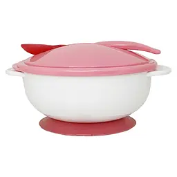 Тарілка на присосці з термоложкою та кришкою MGZ-0101(Pink) 250 мл - мініатюра 2