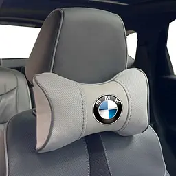 Подушка на підголівник з логотипом BMW Екошкіра 3D Кольоровий лого Сіра-Сірий кант 1 шт