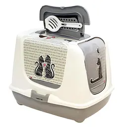 Moderna Trendy Cat Cats in Love закритий туалет для кішок з фільтром та совком 50х39х37 см світло-сірий