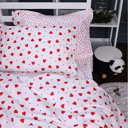 Простирадло на гумці MirSon Poplin Line Kids 01 Little Hearts 70х140 см біле з червоним (2200009710810) - мініатюра 3