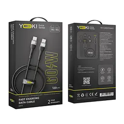 Кабель для заряджання та обміну даними Yoki YK-EX11 EXTRA Series Type-C to Type-C 60W 3A/20V 1.2 m Black - мініатюра 2