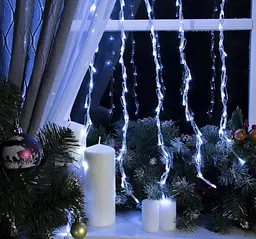 Гірлянда штора завіса Водоспад 3х3 м 280 LED велика лампа 3D (білий шнур, з перехідником) Білий - мініатюра 9