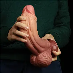 Фалоімітатор LoveToy Dual layered Platinum Silicone 24.5 см тілесний - мініатюра 6