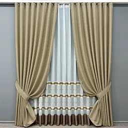 Комплект штор з тюлем VR-Textil Льон Мішковина, бежевий з молочним, 2 штори 100×270 см + тюль 300×270 см, арт. 71-160/1