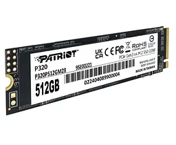 Твердотільний SSD накопичувач 512Gb, Patriot P320, PCI-E 3.0 x4, M.2 2280, 3D TLC, 3000/2200 МБ/с (P320P512GM28) - мініатюра 3