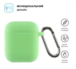 Силіконовий чохол для навушників Apple AirPods 2, Hang Case, зелений, ультратонкий захисний кейс товщиною 2 мм, захист від подряпин, пилу та ударів, компактний, з карабіном для кріплення, ArmorStandart (ARM59693) - мініатюра 2
