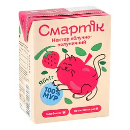 Нектар Смартік Яблучно-полуничний з м'якоттю та цукром, гомогенізований та стерилізований, 200 мл (1999665) - мініатюра 2