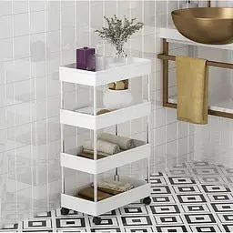 Пересувна підлогова полиця 39х12.5х80 см на коліщатках Bathroom Rack Біла 4 яруси XYX-2020A