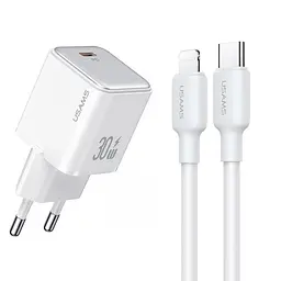 МЗП US-CC186 PD30W (1USB-C) + кабель Type-C to Lightning White Usams teh0029651